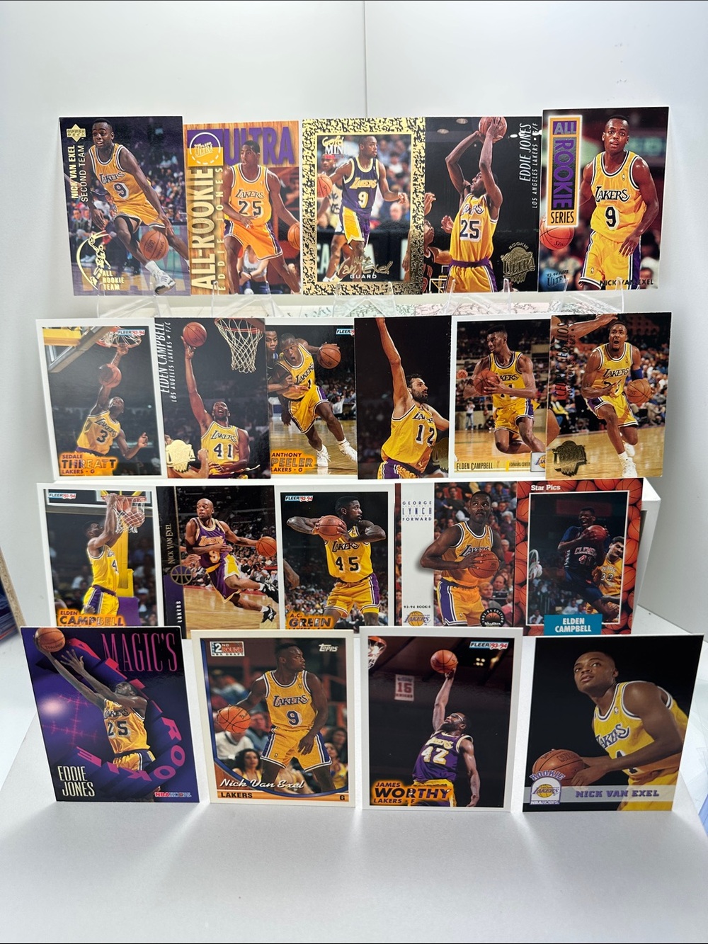 Nick Van Exel & Eddie Jones Rookies in Lakers mid 90s lot of 20 w/ James Worhty